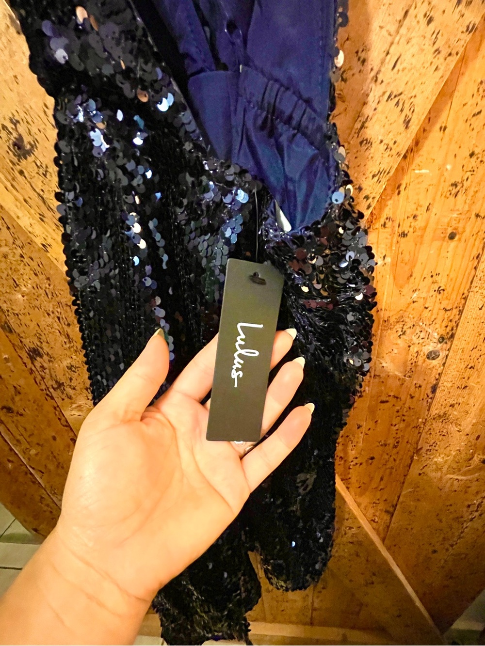 Lulu's Navy Blue Sequin Wrap Mini Dress - Picture 5 of 5